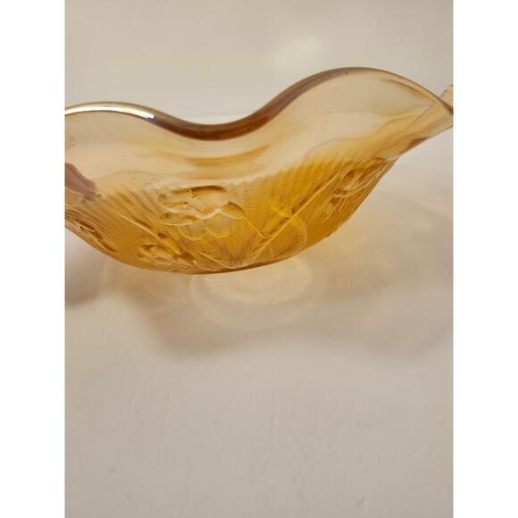 Carnival Vintage Amber Glass Iris Herringbone Depression Glass Ruffle Edge 11" - Picture 3 of 10